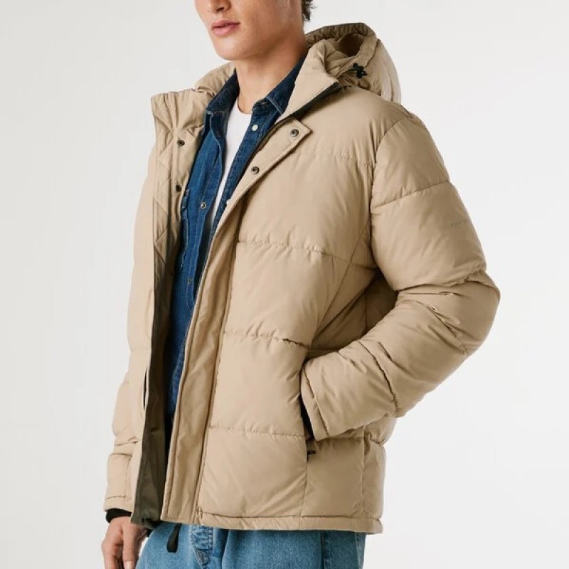 Μπουφάν hooded padded puffer Jobias Beige Pepe jeans