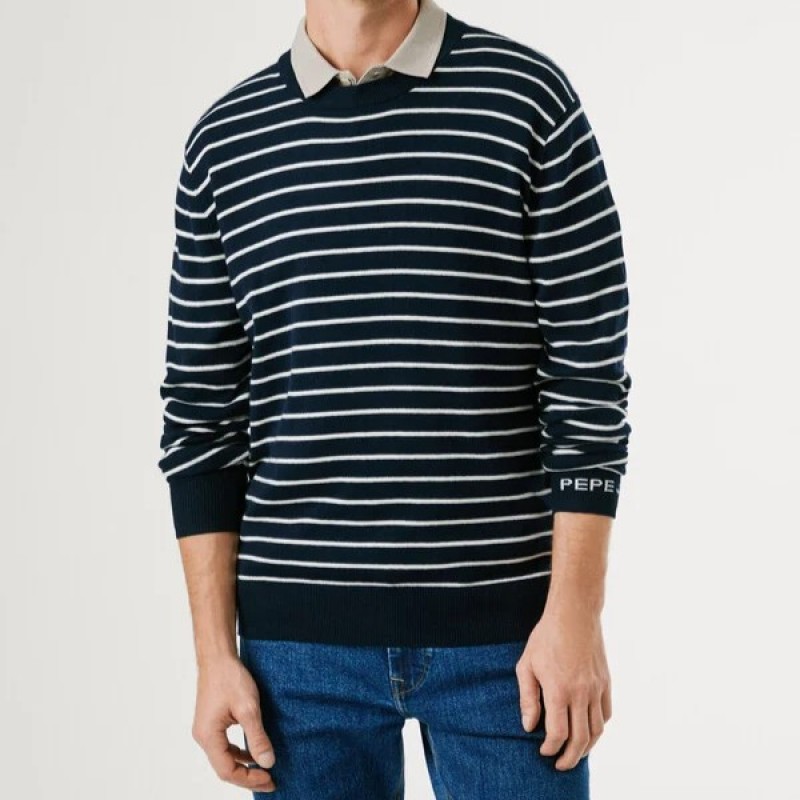 Πουλόβερ πλεκτό ριγέ Andre Blue Pepe jeans