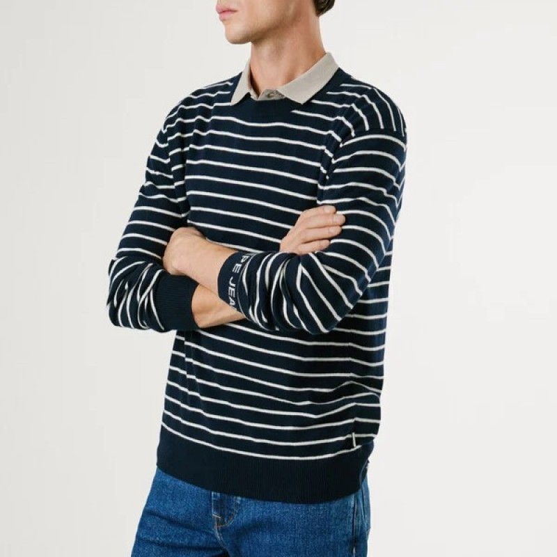 Πουλόβερ πλεκτό ριγέ Andre Blue Pepe jeans