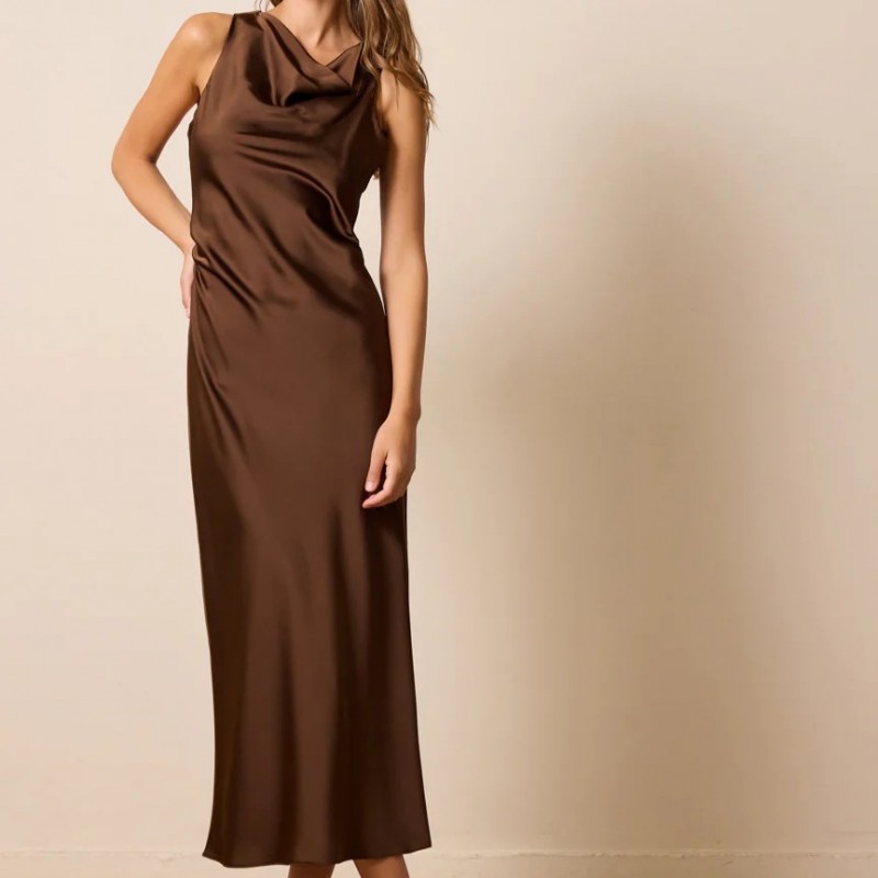 Φόρεμα μάξι σατέν Avielle Brown Enzzo