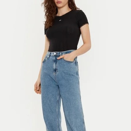 Μπλούζα με κοντό μανίκι TJW Slim Pointelle Rib Black Tommy Jeans