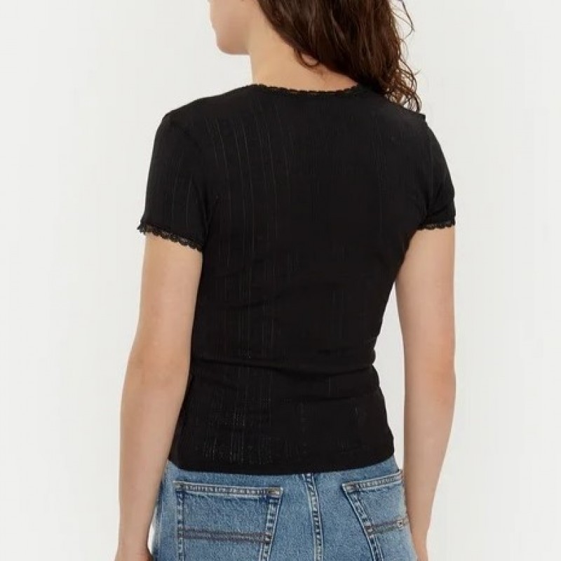 Μπλούζα με κοντό μανίκι TJW Slim Pointelle Rib Black Tommy Jeans