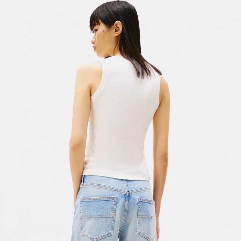 Top sleeveless rib white Tommy jeans