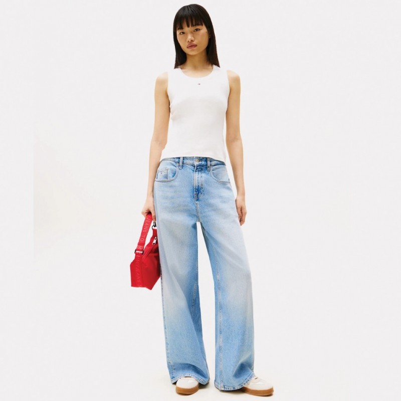 Top sleeveless rib white Tommy jeans