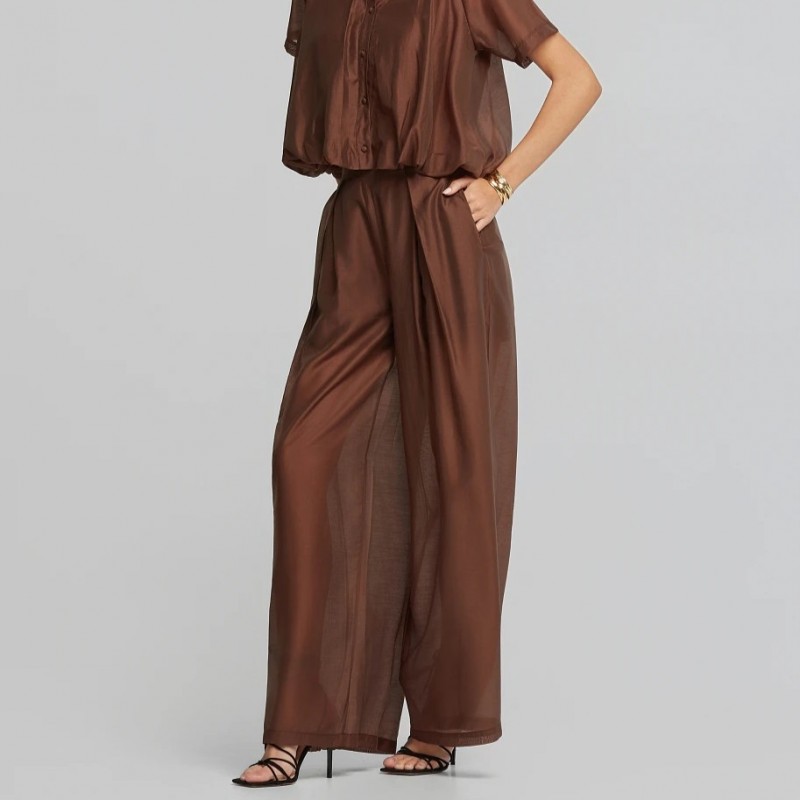 Παντελόνα ψηλόμεση με πιέτες Brown Lynne