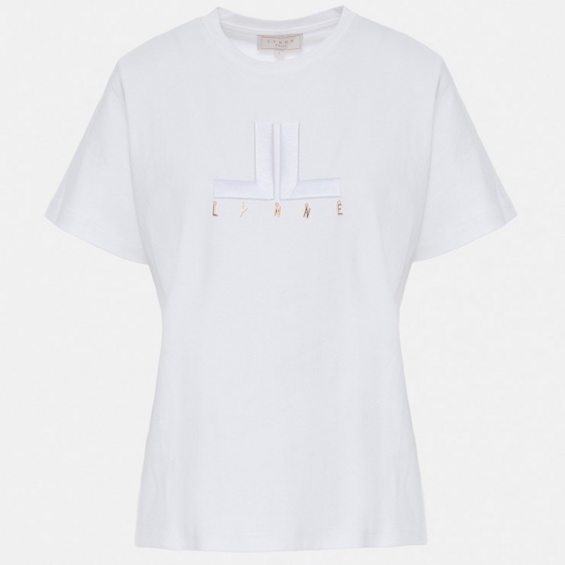 Μπλούζα με logo κέντημα και μεταλλικά charms White Lynne