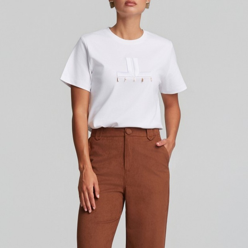 Μπλούζα με logo κέντημα και μεταλλικά charms White Lynne