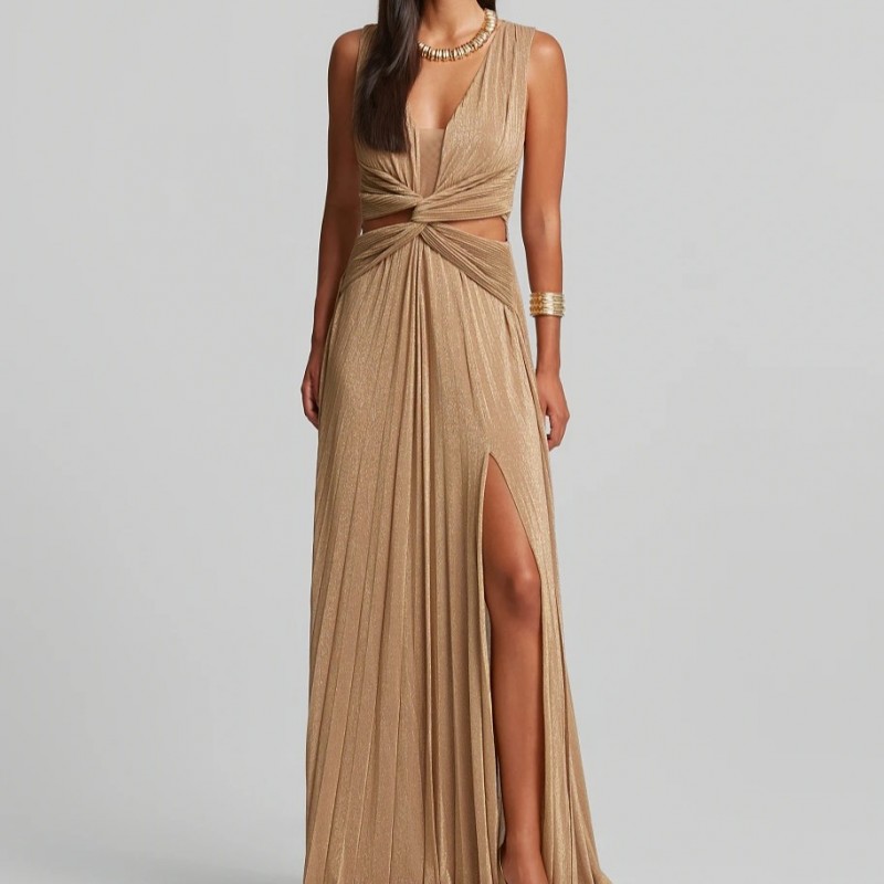 Φόρεμα μάξι λούρεξ διαφάνεια Beige Lynne