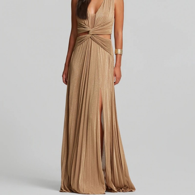 Φόρεμα μάξι λούρεξ διαφάνεια Beige Lynne