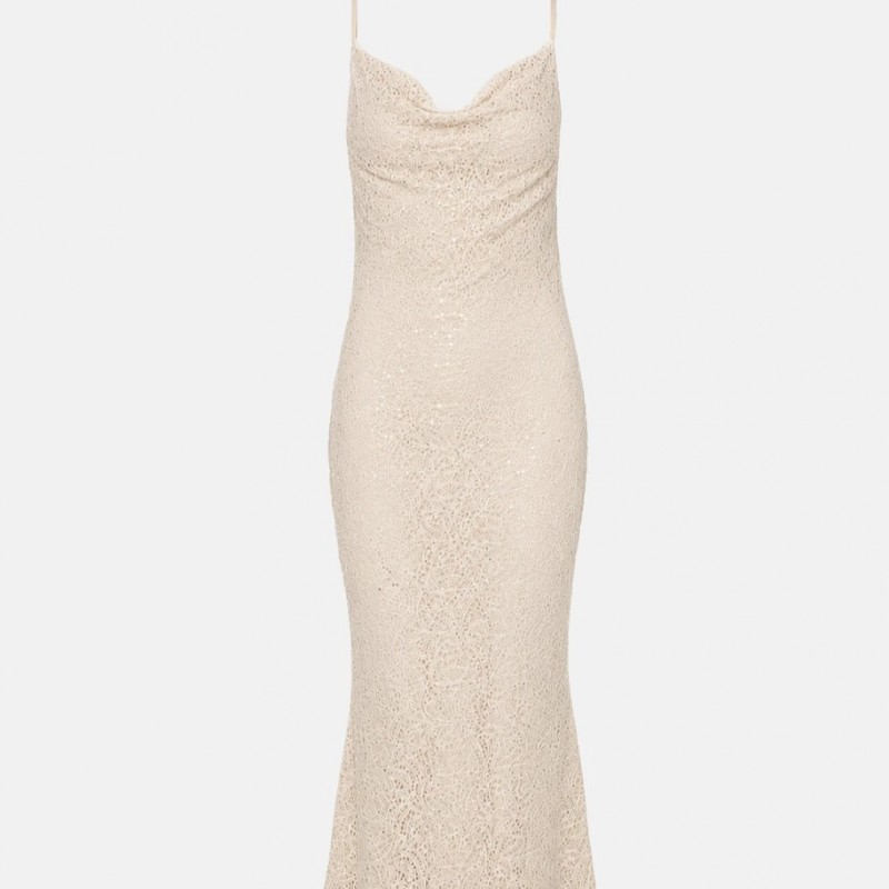 Φόρεμα μάξι από δαντέλα με παγιέτες Beige Lynne