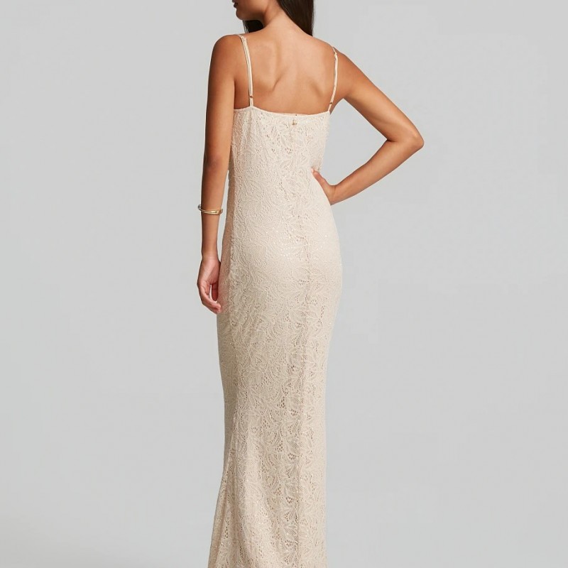 Φόρεμα μάξι από δαντέλα με παγιέτες Beige Lynne