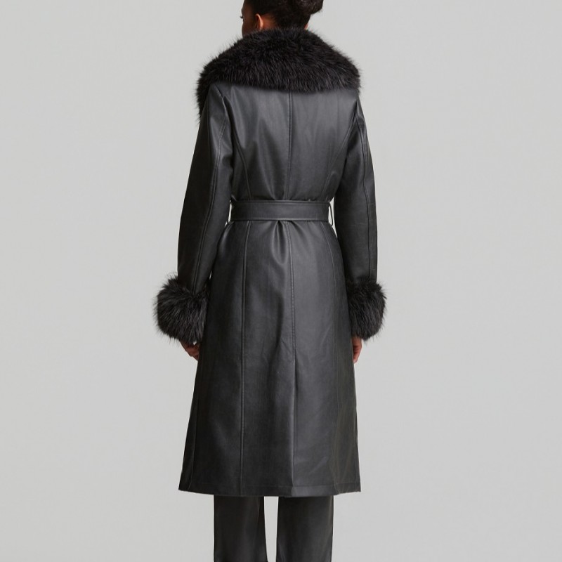 Μακρύ παλτό με faux γούνινες λεπτομέρειες Grey Lynne