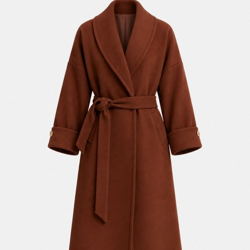 Μακρύ παλτό με πέτα Brown Lynne