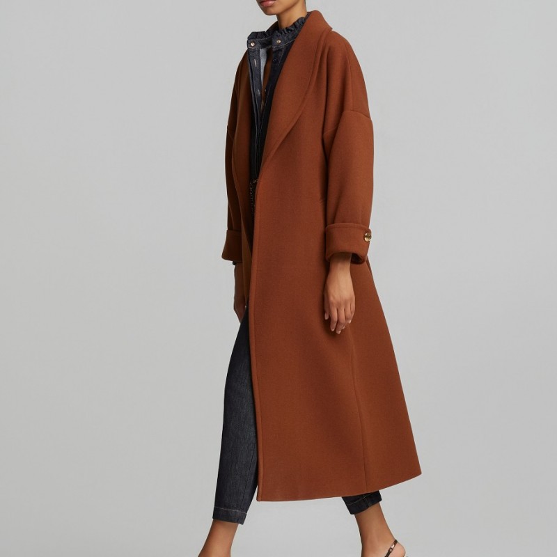 Μακρύ παλτό με πέτα Brown Lynne