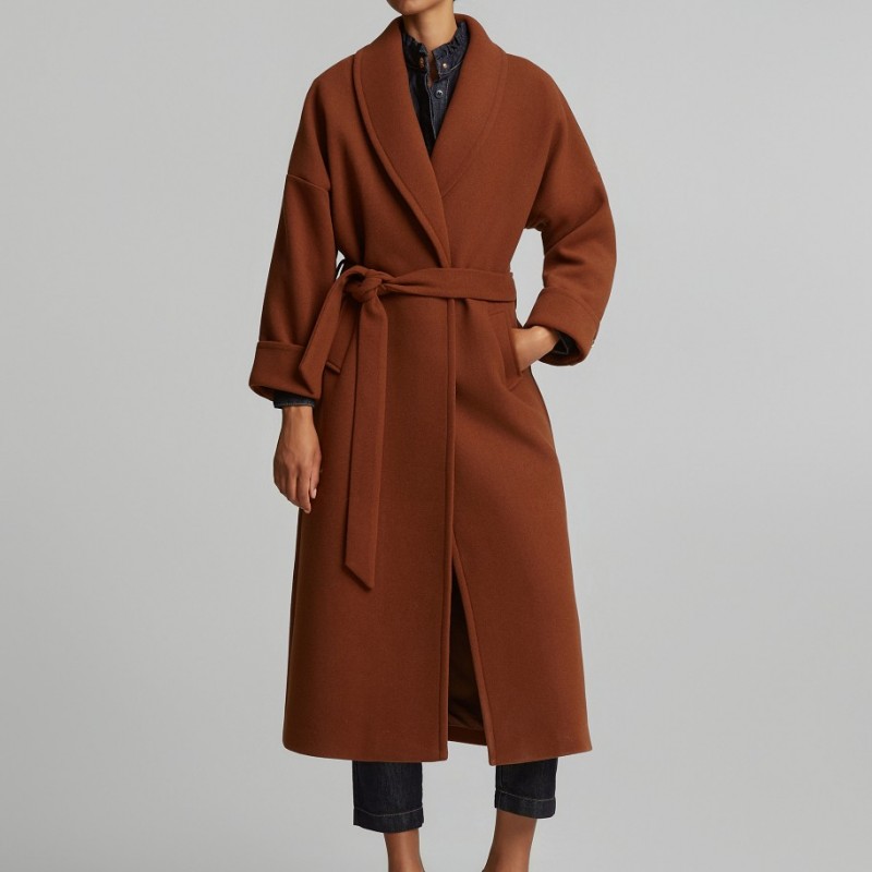 Μακρύ παλτό με πέτα Brown Lynne