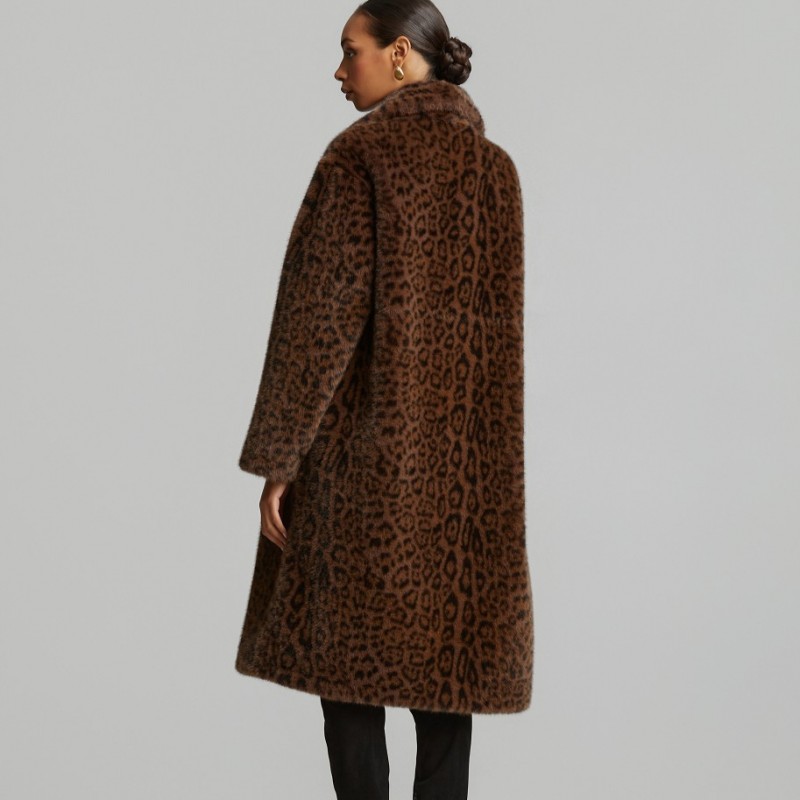 Λέοπαρ παλτό με όψη γούνας Brown Lynne