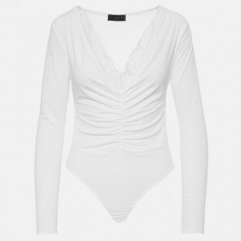 Κορμάκι με σούρες και δαντέλα White Lynne