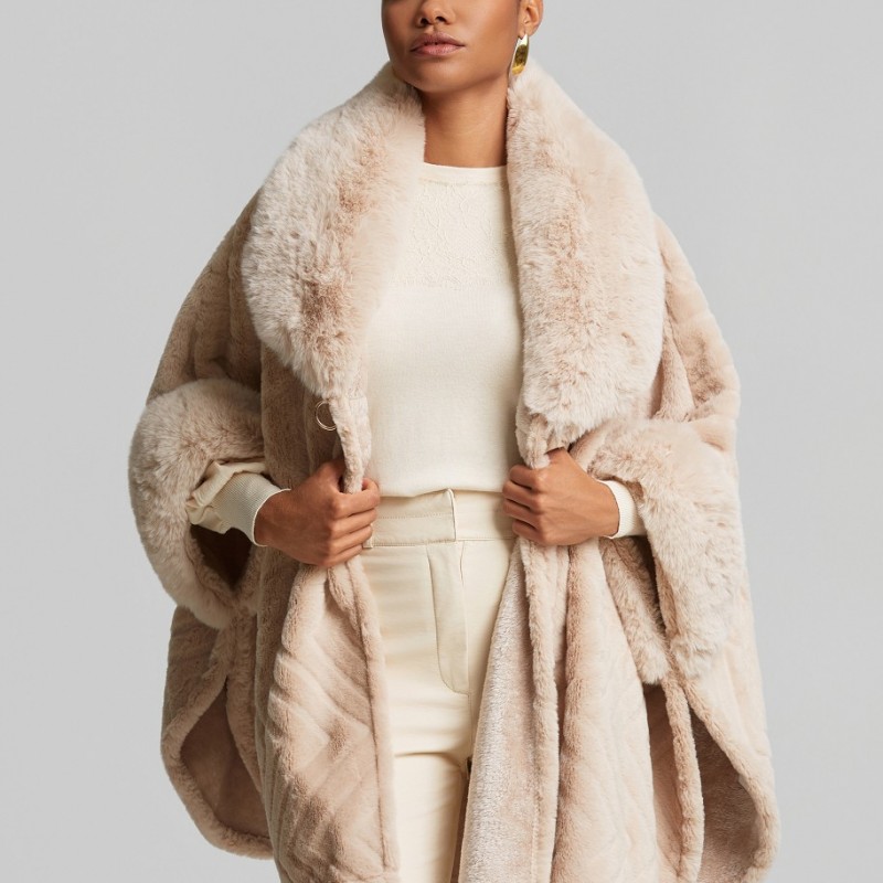 Κάπα από faux γούνα Beige Lynne