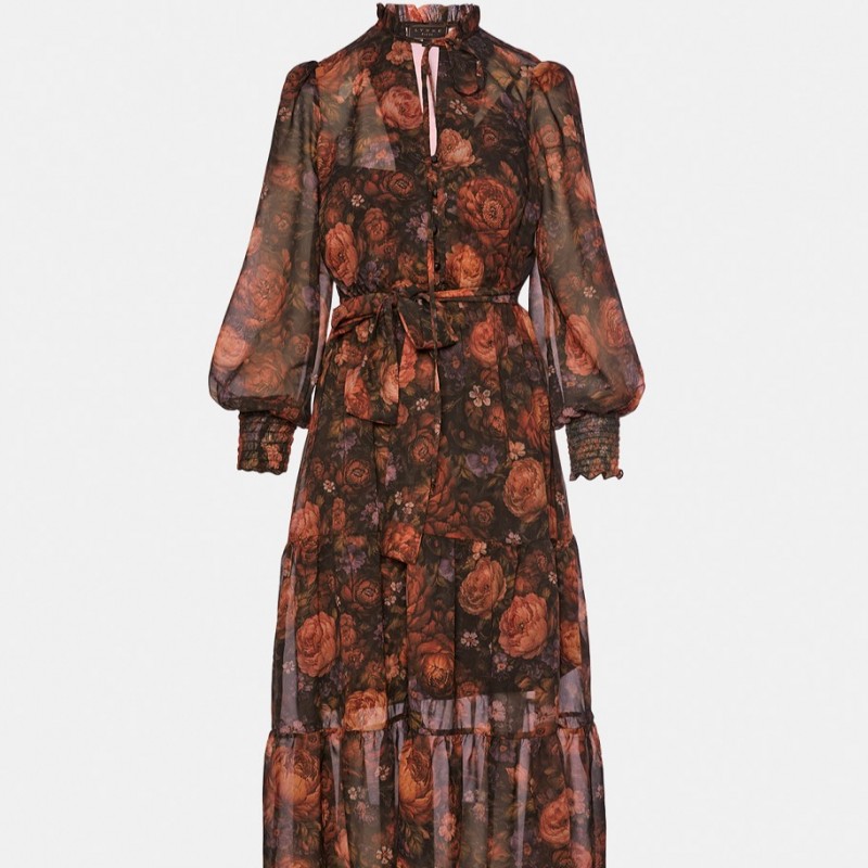 Εμπριμέ μίντι φόρεμα από μουσελίνα Brown Lynne