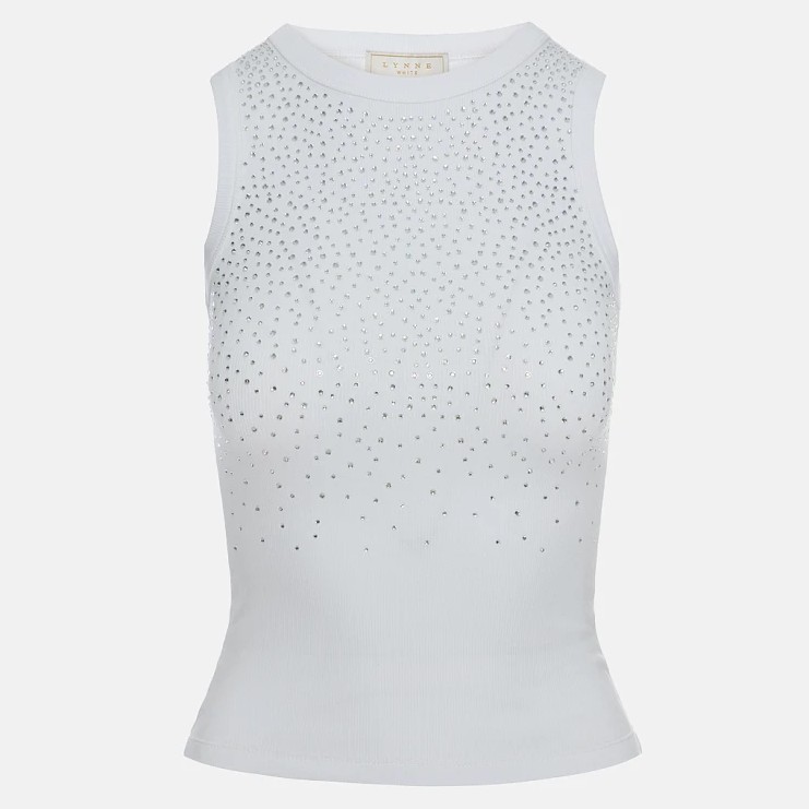 Μπλούζα αμάνικη ριμπ με στρας White Lynne