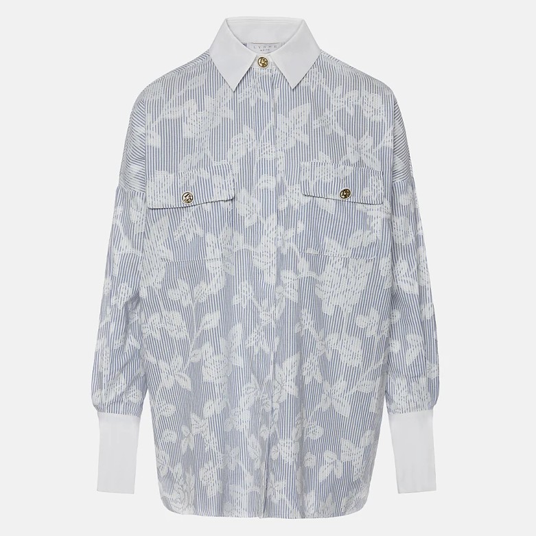 Ριγέ πουκάμισο με λευκές λεπτομέρειες Blue Lynne