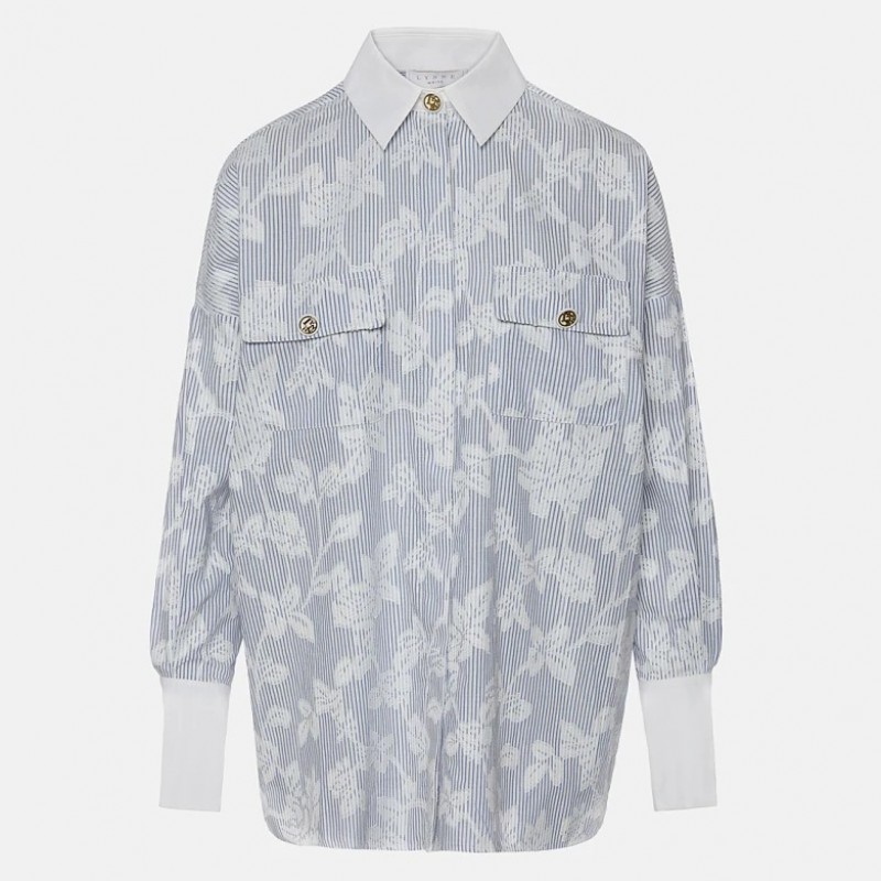 Ριγέ πουκάμισο με λευκές λεπτομέρειες Blue Lynne