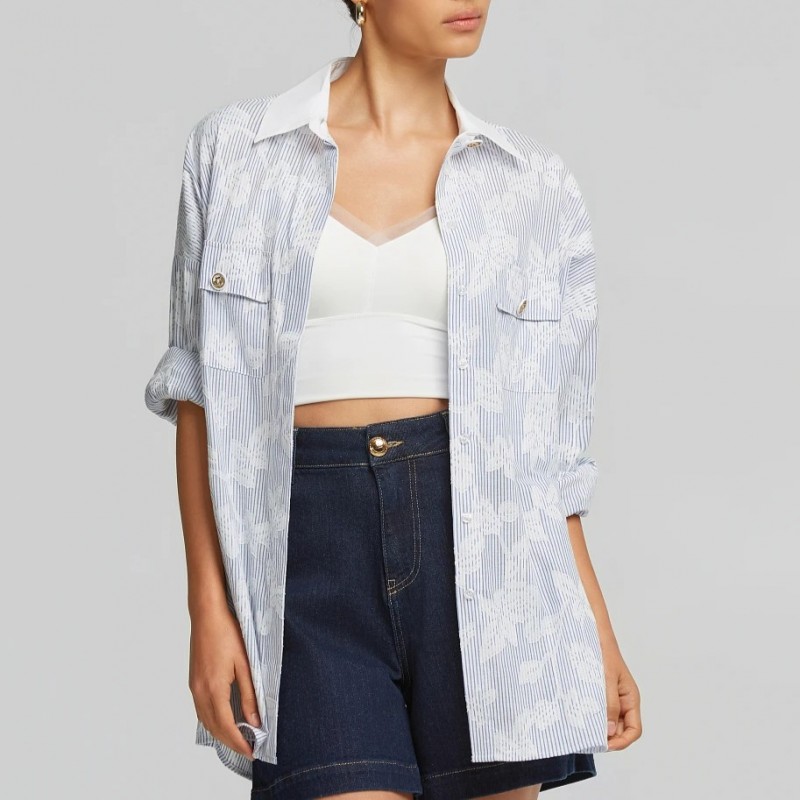 Ριγέ πουκάμισο με λευκές λεπτομέρειες Blue Lynne