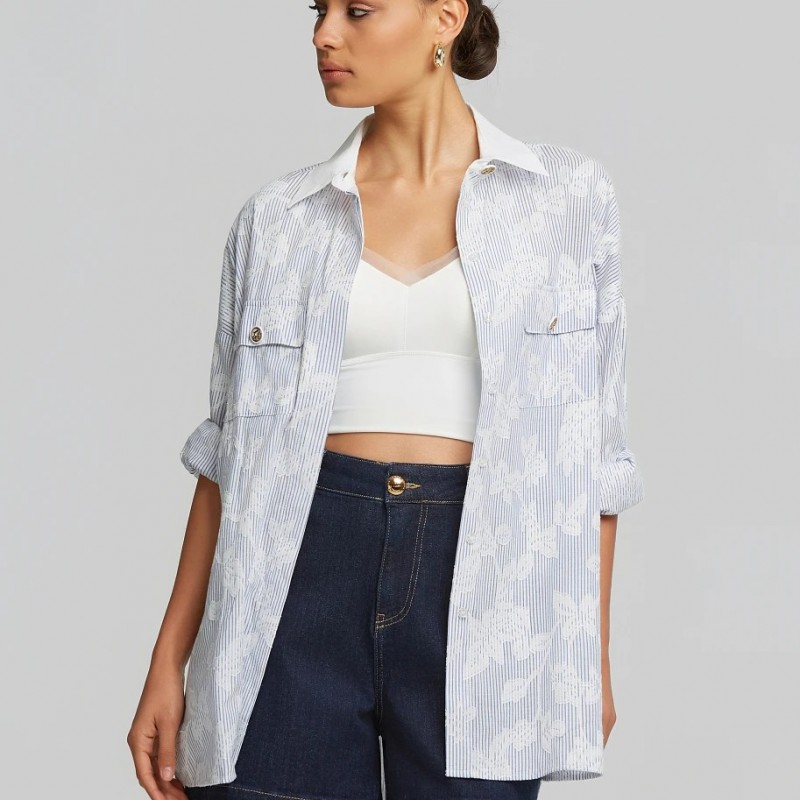 Ριγέ πουκάμισο με λευκές λεπτομέρειες Blue Lynne