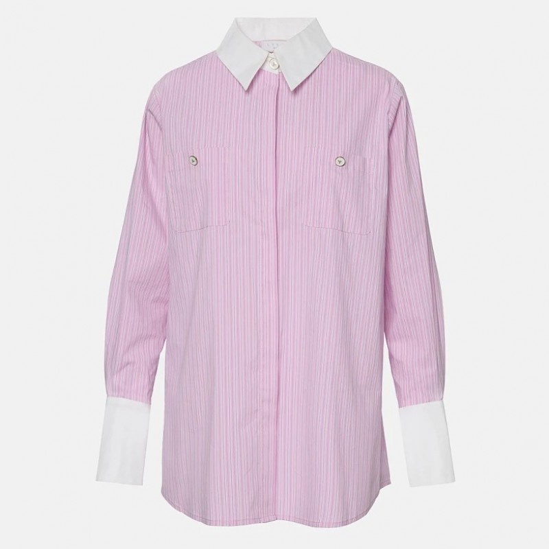 Πουκάμισο μακρύ ριγέ με αντιθέσεις Pink Lynne