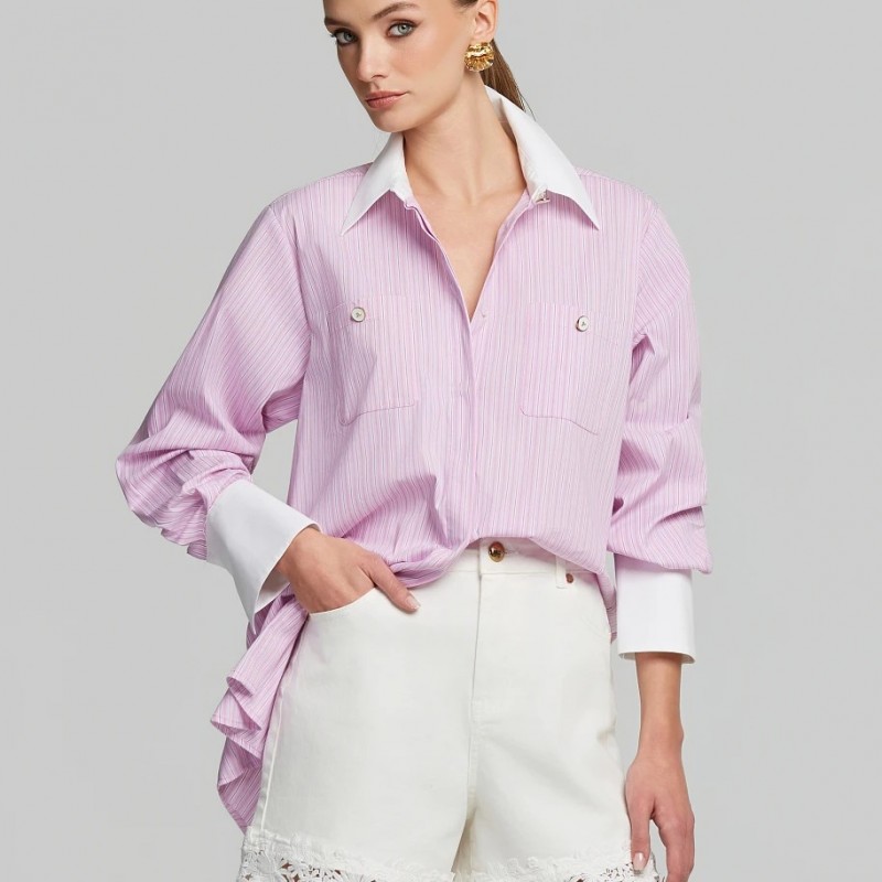 Πουκάμισο μακρύ ριγέ με αντιθέσεις Pink Lynne