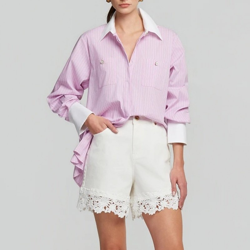 Πουκάμισο μακρύ ριγέ με αντιθέσεις Pink Lynne