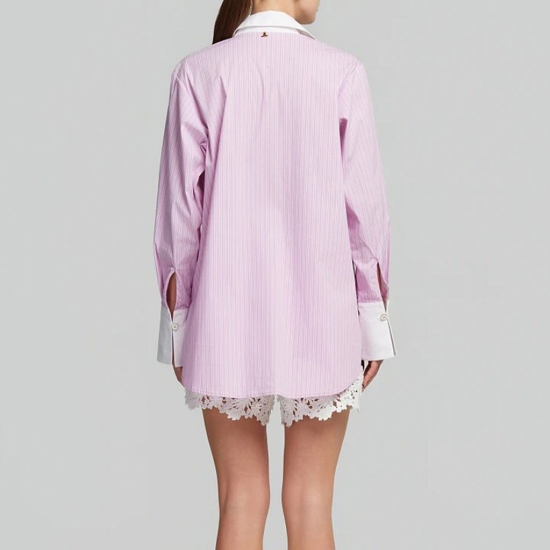 Πουκάμισο μακρύ ριγέ με αντιθέσεις Pink Lynne