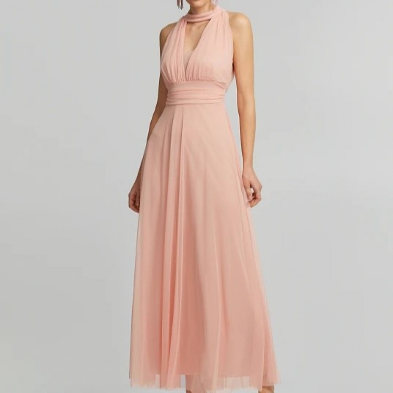 Φόρεμα μάξι με δέσιμο στο λαιμό Pink Lynne