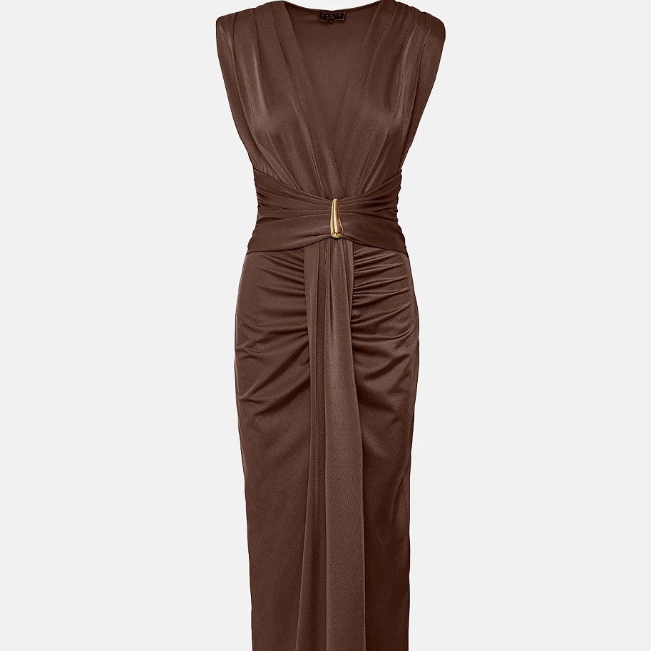 Φόρεμα μάξι με σούρες Brown Lynne