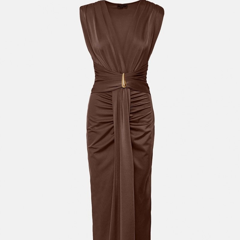 Φόρεμα μάξι με σούρες Brown Lynne