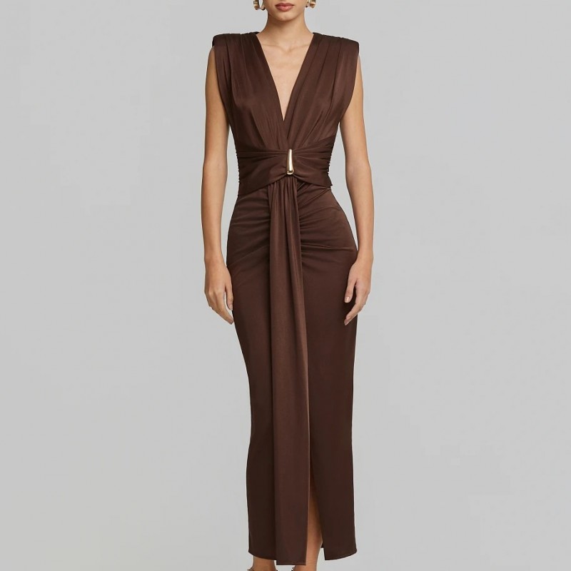Φόρεμα μάξι με σούρες Brown Lynne