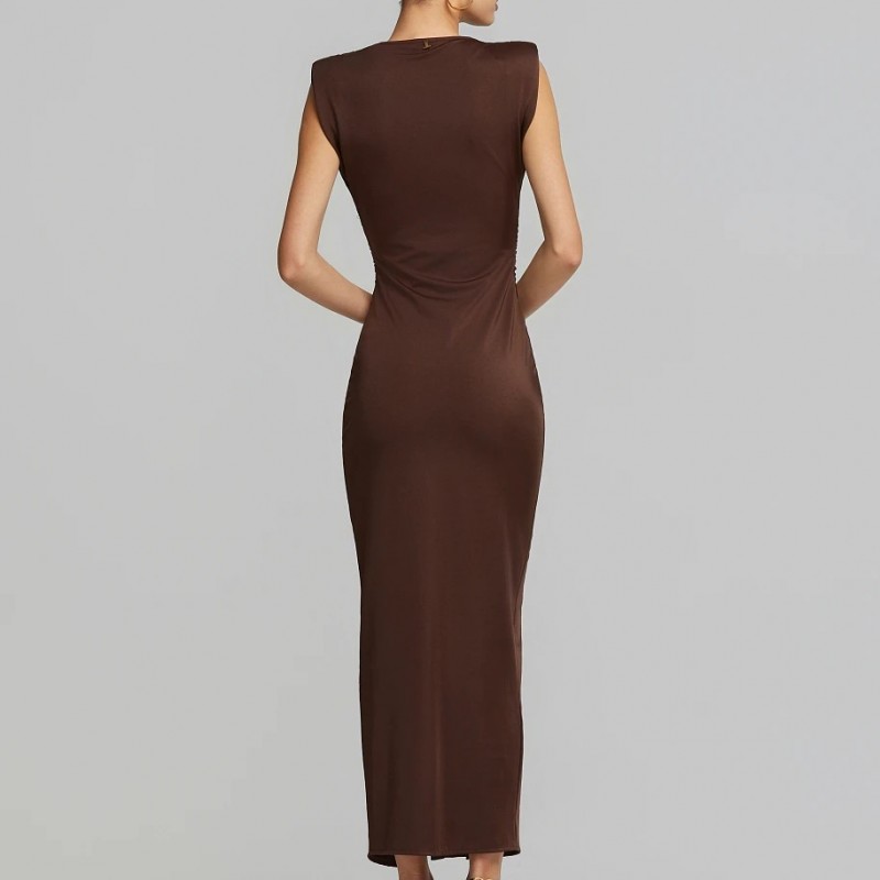 Φόρεμα μάξι με σούρες Brown Lynne