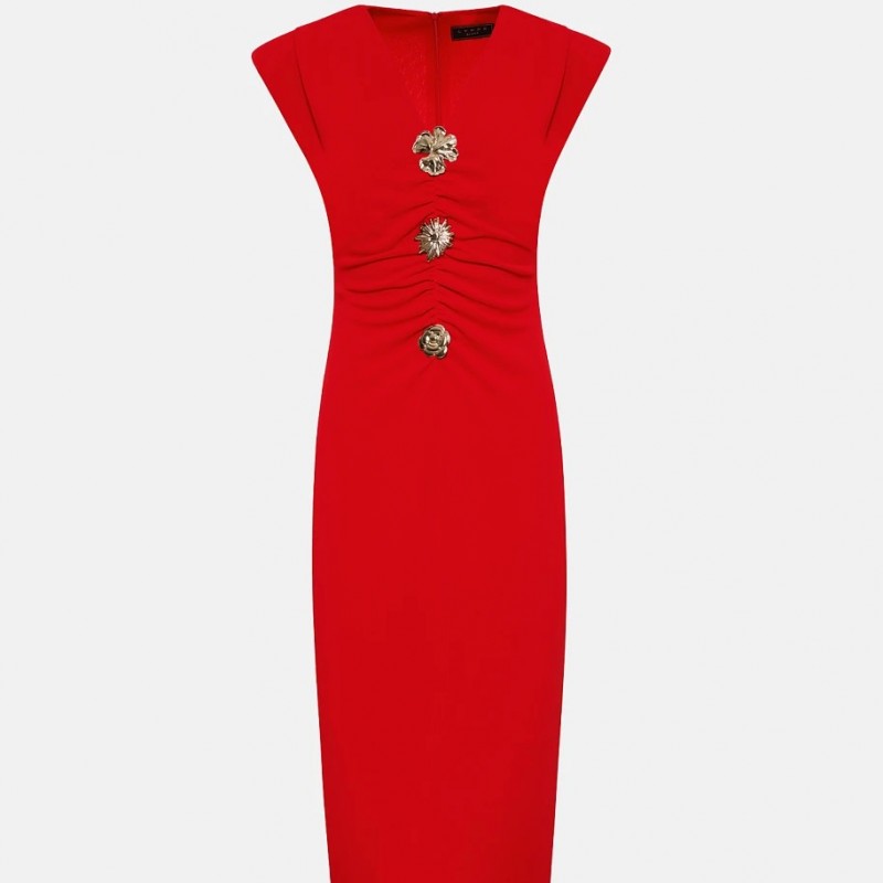 Φόρεμα μίντι ελαστικό με χρυσά κουμπιά Red Lynne