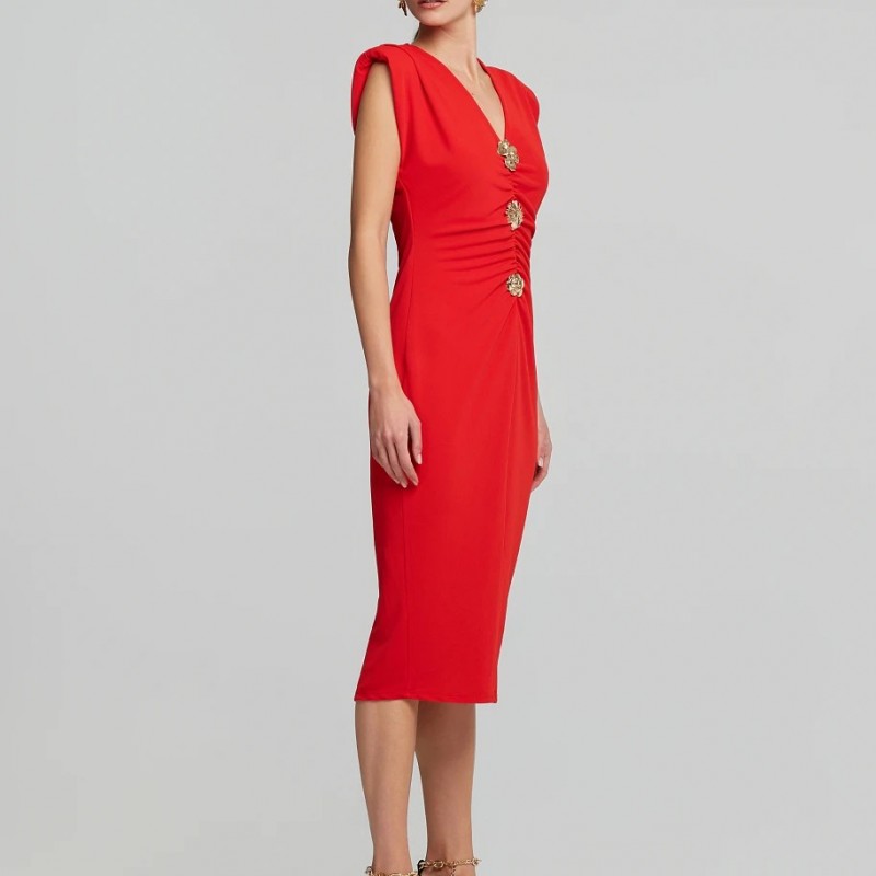 Φόρεμα μίντι ελαστικό με χρυσά κουμπιά Red Lynne