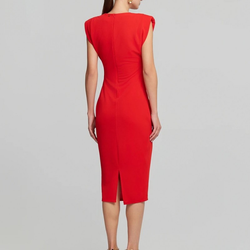 Φόρεμα μίντι ελαστικό με χρυσά κουμπιά Red Lynne