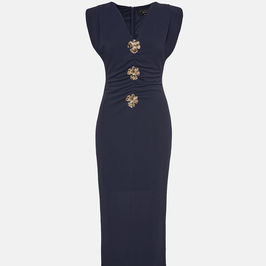 Φόρεμα μίντι ελαστικό με χρυσά κουμπιά Blue Lynne