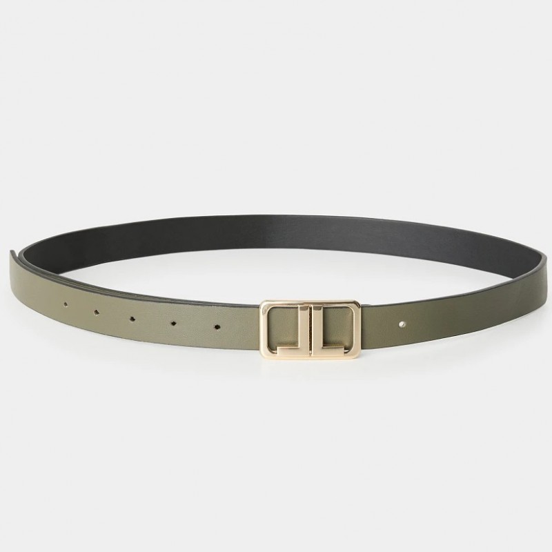 Ζώνη διπλής όψης με μεταλλική αγκράφα Black-Chaki Lynne