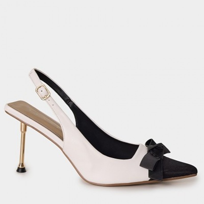 Γόβες mules nude δερματίνη με φιόγκο Black-White Lynne