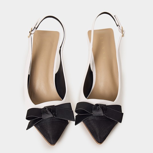 Γόβες mules nude δερματίνη με φιόγκο Black-White Lynne