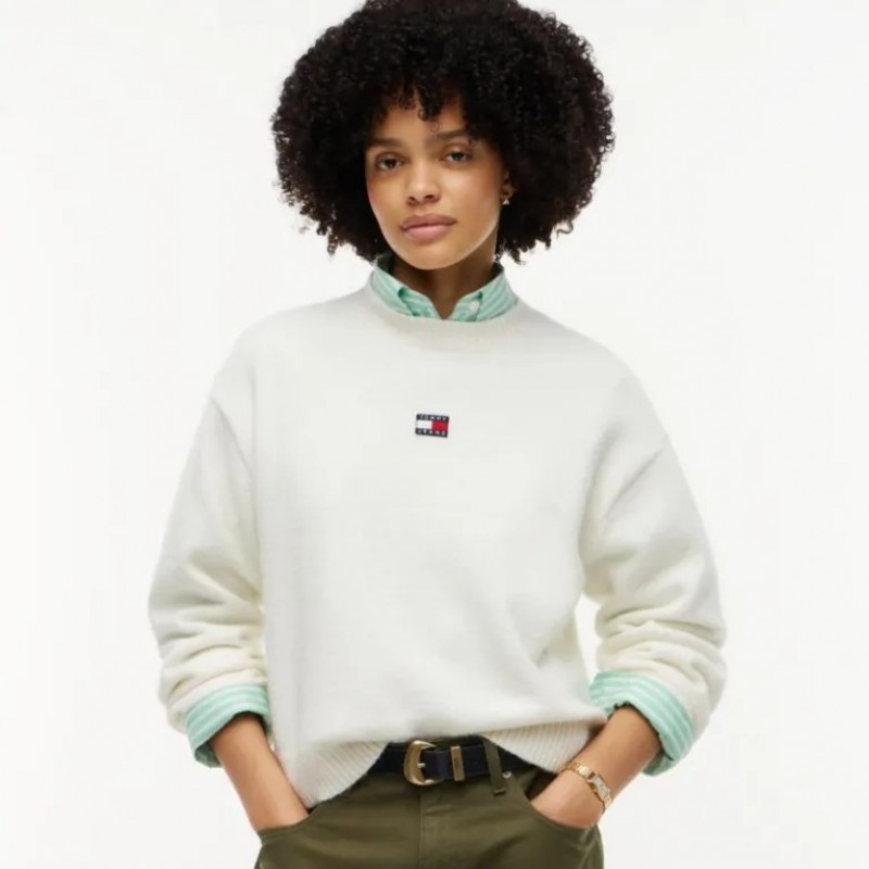Απαλό Πουλόβερ Από Αλπάκα Fluffy badge sweater White Tommy jeans