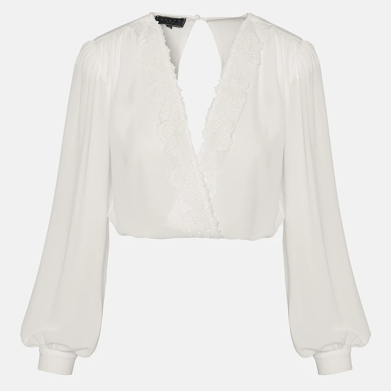 Μπλούζα κρουαζέ με δαντέλα White Lynne
