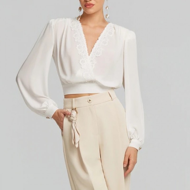 Μπλούζα κρουαζέ με δαντέλα White Lynne