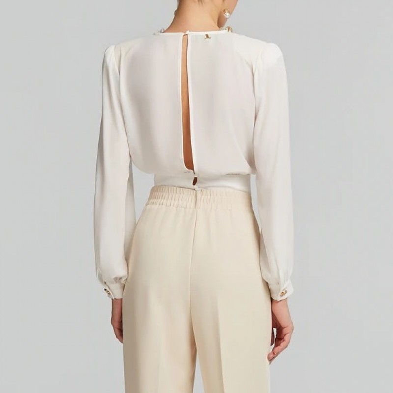 Μπλούζα κρουαζέ με δαντέλα White Lynne