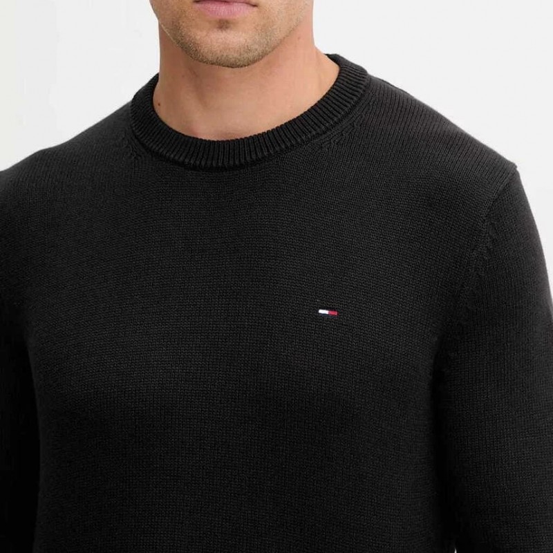 Πουλόβερ ανδρικό TJM Flag Textured Slim Jumper Black Tommy jeans