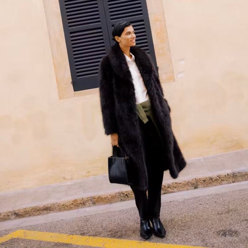 Γούνα μακριά με faux fur Byakaja Brown B.young